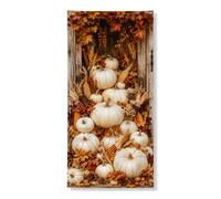 Copri porta con zucche decorative, rustiche foglie di grano autunnale bianco con corda da appendere per porta striscione decorazione per la casa per portico porta parete interna esterna 91 x 182 cm
