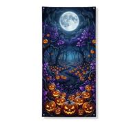 Copri porta con zucche decorative, spettrale albero mistico lunare Halloween arancione con corda sfondo porta d'ingresso decorazione per la casa per portico ingresso interno esterno feste 91 x 182 cm