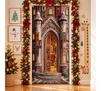 Copri porta di Natale per ingresso della casa di pan di zenzero, 91,4 x | Candy Detailing, cartello per porta d'ingresso, architettura satinata, ingresso fantasioso, trasformazione stagionale della