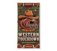 Copri porta grafica per casco da cowboy occidentale a tema calcio, 91,4 x | Cappello da cowboy, striscione portico, lasso, calcio, tema sportivo occidentale, decorazione per il giorno del gioco