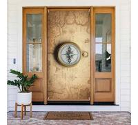 Copri porta magnetica con vecchia bussola sulla mappa del mondo, decorazione decorativa per interni ed esterni, decorazioni natalizie per Halloween, primavera/estate/autunno/inverno