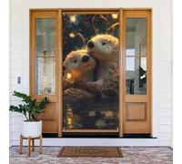 Copri porta natalizia per porta d'ingresso, divertente, adorabile coppia di lontra, abbraccio, autunno inverno, striscione da appendere per esterni, interni, portico, vigilia, decorazioni da parete