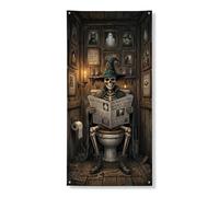 Copri porta scheletro, decorativo, fantasioso cappello da strega spettrale, giornale, Halloween, nero, con corda, cartello per porta d'ingresso, decorazione per la casa, per portico, patio, porta