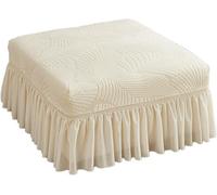 Copri Pouf Rettangolo Elasticizzato con Gonna a Balze Copripouf Sfoderabile Lavabile per Soggiorno e Camera da Letto in Jacquard Foglia con Contenitore(off-White,1 Pack)