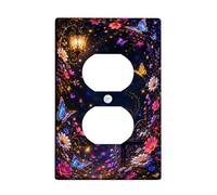 Copri presa duplex a farfalla, piastra da parete, fantasiosa lanterna fiore viola primaverile in plastica dimensioni standard doppia presa di corrente piastra di copertura per camera da letto bagno