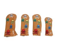 Copri Putter Longridge 4 Pezzi con Teschio, Set Protettivo Colorato per Testa Mazza - Morbido, Resistente e Facile Pulire per Woods e Iron Putter (Tan)