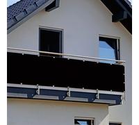 Copri Ringhiera Balcone 90 x 360 cm Protezione Solare, Anti-Uv Resistente, Frangivento, Antistrappo, Ombreggiante Frangivisto con Fascette e Funi per Giardino Terrazza, Nero