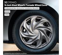 Copri ruota color argento stile Tornado da 14 pollici per la maggior parte dei cerchi del mozzo in ferro Coprimozzi universali Coprimozzi per cerchioni Set di 4