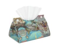 Copri-scatola di fazzoletti lungo con mappa del mondo dei cartoni animati - Impermeabile, leggero e pieghevole con apertura a due pulsanti per un comodo utilizzo