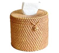 Copri scatola per fazzoletti in rattan intrecciato a mano Porta carta igienica rotondo Cestino intrecciato marrone chiaro per l'arredamento del soggiorno, della camera da letto, del bagno