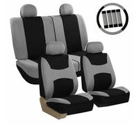 Copri Sedili Auto Grigi Set Completo Con Volante/Cuscino Cintura/4 Poggiatesta