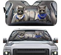 Copri Vetro Car Portabile Parasole Auto Parabrezza Universale per Estate Camion SUV Gatti Certosini Moderni con Collane A Catena, Divertenti Gatti Certosini Migliori Amici L