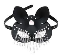 Copri Viso con Nappa in Metallo Copri Viso con Rivetto per Orecchie di Gatto con Catena in Pelle PU per Festival Punk Rock Feste di Ruolo (BLACK)