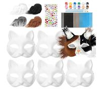 Copri viso per gatti dipinti - Coperta per il viso per costume di animali | Maschera vuota dipinta a mano pulp Craft copertura viso per gatti con adesivi per gli occhi saldati