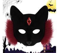 Copri viso per gatti, per travestimento di Halloween, copertura artificiale per il viso con pietre preziose | Per bambini, uomini, donne, adulti, teatro, palcoscenico, mascherata, feste