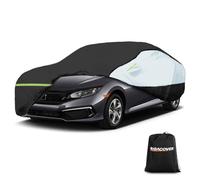 Copriauto completo per berlina, impermeabile, antivento, compatibile con Toyota Corolla/Honda Civic/Nissan Sentra/Ford Focus/Chevy Cruze (nero e argento), fino a 193''(L)