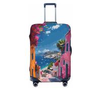 Copribagagli da viaggio colorato con villaggio mediterraneo - Elasticità coperture per valigie protezione per bagagli 45,7 - 81,7 cm, Nero , M