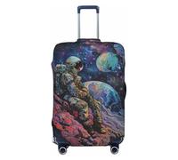 Copribagagli da viaggio con astronauta arcobaleno, paesaggio spaziale, copertura elastica per valigie, 45-81 cm, Nero , M