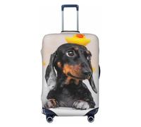Copribagagli da viaggio con bassotto seduto nella vasca da bagno - Copertura elastica per valigie da 45,7 - 81,7 cm, Nero , S