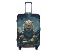 Copribagagli da viaggio con cielo stellato che medita leone - Elasticità coperture per valigie protezione per bagagli 45-81 cm, Nero , S