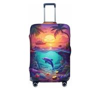 Copribagagli da viaggio con delfini dell'isola hawaiana, copertura elastica per valigie, 45-81 cm, Nero , L