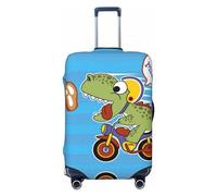 Copribagagli da viaggio con dinosauri divertenti e inseguono una carne, con dinosauro in sella a una moto, protezione elastica per valigie, 45-81 cm, Nero , S
