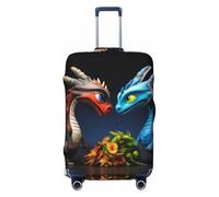 Copribagagli da viaggio con draghi colorati giocosi e fiori - Elasticità coperture per valigie protettive per bagagli 45-81 cm, Nero , M