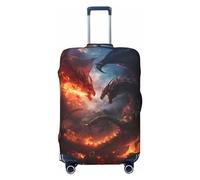 Copribagagli da viaggio con drago e cielo di fuoco, elastici, per valigie, 45-81 cm, Nero , M