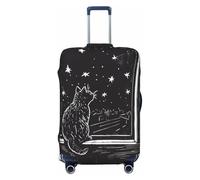 Copribagagli da viaggio con illustrazione di un gatto che guarda le stelle, copertura elastica per valigie da 45,7 - 81,7 cm, Nero , S