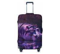 Copribagagli da viaggio con ippopotamo viola in acqua, elastici, per valigie, 45-81 cm, Nero , L