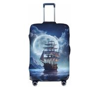 Copribagagli da viaggio con luna e cielo a vela blu e viola, protezione elastica per valigie, 45-81 cm, Nero , S