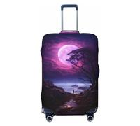 Copribagagli da viaggio con motivo albero e luna viola, protezione elastica per valigie, 45-81 cm, Nero , S