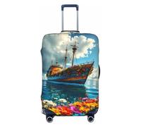 Copribagagli da viaggio con motivo floreale con nave sull'oceano, protezione elastica per valigie, 45-81 cm, Nero , S