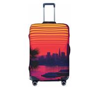 Copribagagli da viaggio con paesaggio urbano retrò tramonto - Copertura elastica per valigie da 45,7 - 81,7 cm, Nero , L