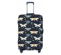 Copribagagli da viaggio con stampa di libellule e fiori, lavabile, per valigie, 45-81 cm, alta elasticità, Nero , x-large