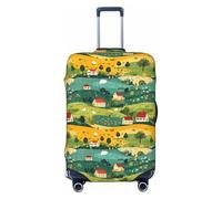 Copribagagli da viaggio con stampa di paesaggi di villaggio, copertura lavabile per valigie per bagagli 45-81 cm ad alta elasticità, Nero , M