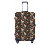 Copribagagli da viaggio con stampa gotica di uccello e teschio di fuoco, lavabile, copertura protettiva per bagagli 45-81 cm ad alta elasticità, Nero , L