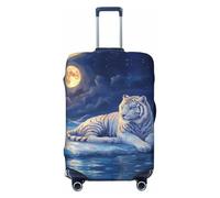 Copribagagli da viaggio con tigre bianca sotto la luna piena, copertura elastica per valigie, 45-81 cm, Nero , M