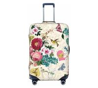 Copribagagli da viaggio con uccelli, farfalle e rose, elastiche, per valigie, 45-81 cm, Nero , L