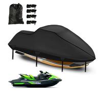 Copribarca per Jet Ski, 900D Nano Rivestimento Impermeabile per Jetski, con 2 Aeratori UV Resistente per Kawasaki, Sea DOO Waverunner Polaris (900D-291-318CM-Nero)