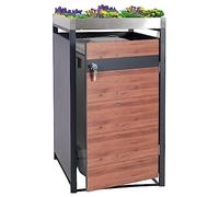 Copribidone box spazzatura rifiuti con fioriera HWC-J82 80x68x125cm acciaio inox antracite ciliegio