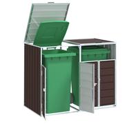 vidaXL Copribidone con Ruote per 2 Bidoni Marrone 144x81x113cm Acciaio, copribidone singolo con ruote, copribidone da giardino, copertura per cassonetti