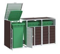 vidaXL Copribidone con Ruote per 3 Bidoni Marrone 216x81x115cm Acciaio, copribidone Singolo con Ruote, copribidone da Giardino, Copertura per cassonetti