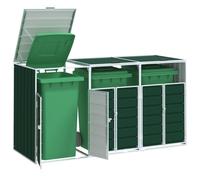 vidaXL Copribidone con Ruote per 3 Bidoni Verde 216x81x115 cm Acciaio, copribidone singolo con ruote, copribidone da giardino, copertura per cassonetti