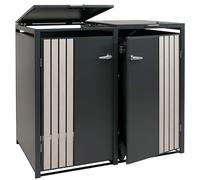 Copribidone Doppio HWC-O67, copricassonetto con Coperchio, Metallo 122x132x84 cm 53 kg - Antracite Effetto Legno Chiaro
