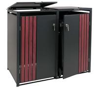 Copribidone Doppio HWC-O67, copricassonetto con Coperchio, Metallo 122x132x84 cm 53 kg - Antracite Effetto Legno Scuro
