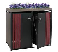 Copribidone Doppio HWC-O67, copricassonetto con fioriera, Metallo 125x132x84cm 55kg - Antracite Effetto Legno Scuro