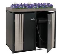 Copribidone Doppio HWC-O67, copricassonetto con fioriera, Metallo 125x132x84cm 55kg - Antracite Effetto Legno Chiaro