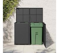Copribidone Doppio per Spazzatura Polyrattan Nero 148x80x111 cm | Rattan PE resistente acqua e muffa, telaio acciaio verniciato, 2 ante con blocco, uso anche come box giardino