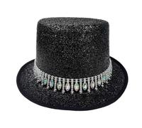 Copricapo a cilindro per cosplay, unisex, lucido, con strass, a cilindro da uomo, classico berretto alto, alla moda per feste di spettacolo magico, carnevale, feste in maschera, per